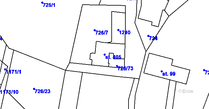 Parcela st. 405 v KÚ Újezd pod Troskami, Katastrální mapa