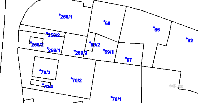 Parcela st. 69 v KÚ Újezd u Boskovic, Katastrální mapa