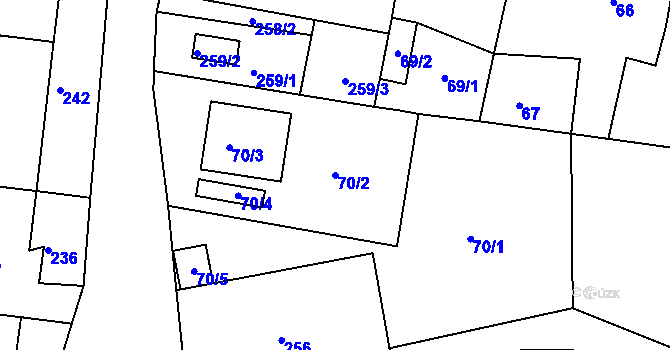Parcela st. 70/2 v KÚ Újezd u Boskovic, Katastrální mapa
