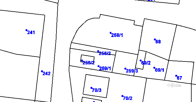 Parcela st. 258/2 v KÚ Újezd u Boskovic, Katastrální mapa