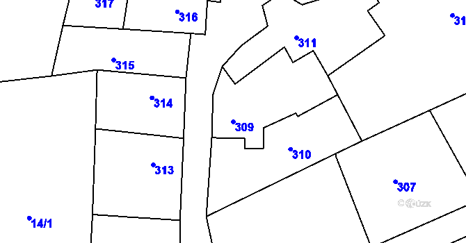 Parcela st. 309 v KÚ Újezd u Boskovic, Katastrální mapa