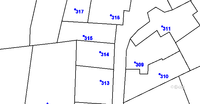 Parcela st. 314 v KÚ Újezd u Boskovic, Katastrální mapa