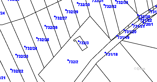 Parcela st. 732/3 v KÚ Újezd u Boskovic, Katastrální mapa