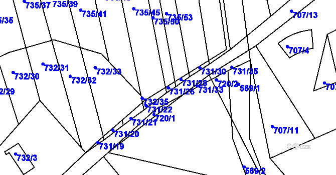 Parcela st. 731/26 v KÚ Újezd u Boskovic, Katastrální mapa