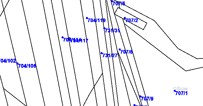 Parcela st. 731/27 v KÚ Újezd u Boskovic, Katastrální mapa