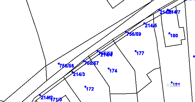 Parcela st. 756/58 v KÚ Újezd u Boskovic, Katastrální mapa