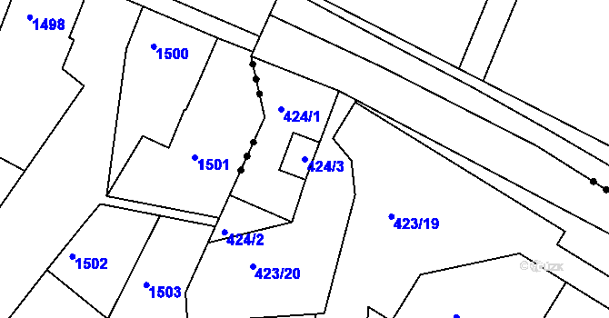 Parcela st. 424/3 v KÚ Újezd u Boskovic, Katastrální mapa