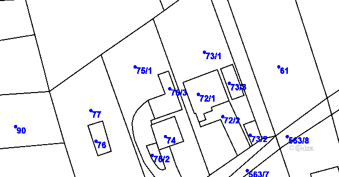 Parcela st. 75/3 v KÚ Újezd u Boskovic, Katastrální mapa