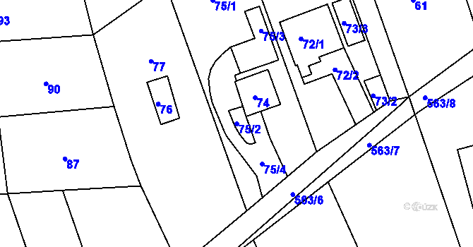 Parcela st. 75/2 v KÚ Újezd u Boskovic, Katastrální mapa