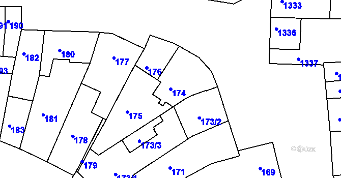 Parcela st. 174 v KÚ Újezd u Brna, Katastrální mapa