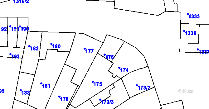 Parcela st. 176 v KÚ Újezd u Brna, Katastrální mapa