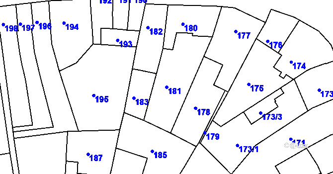 Parcela st. 181 v KÚ Újezd u Brna, Katastrální mapa