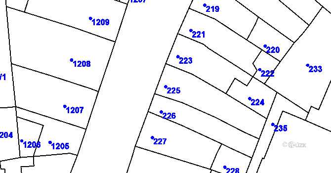 Parcela st. 225 v KÚ Újezd u Brna, Katastrální mapa