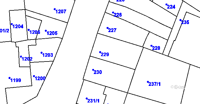 Parcela st. 229 v KÚ Újezd u Brna, Katastrální mapa