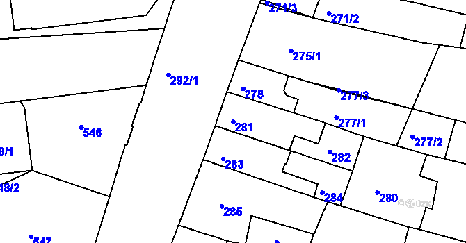 Parcela st. 281 v KÚ Újezd u Brna, Katastrální mapa