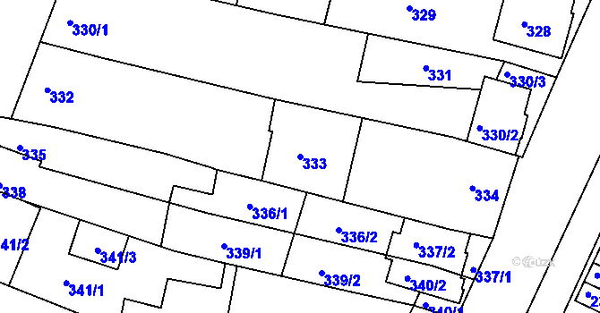 Parcela st. 333 v KÚ Újezd u Brna, Katastrální mapa