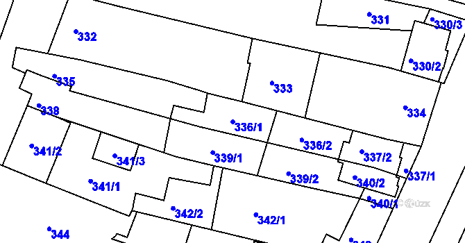 Parcela st. 336/1 v KÚ Újezd u Brna, Katastrální mapa