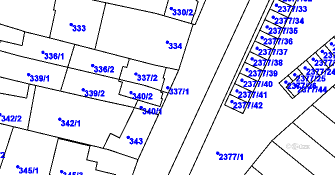 Parcela st. 337/1 v KÚ Újezd u Brna, Katastrální mapa
