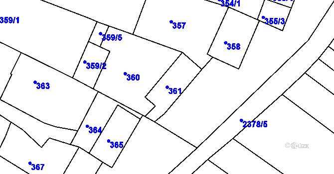Parcela st. 361 v KÚ Újezd u Brna, Katastrální mapa
