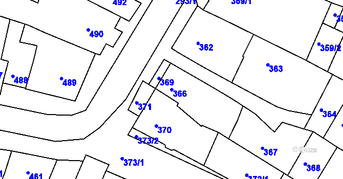 Parcela st. 366 v KÚ Újezd u Brna, Katastrální mapa