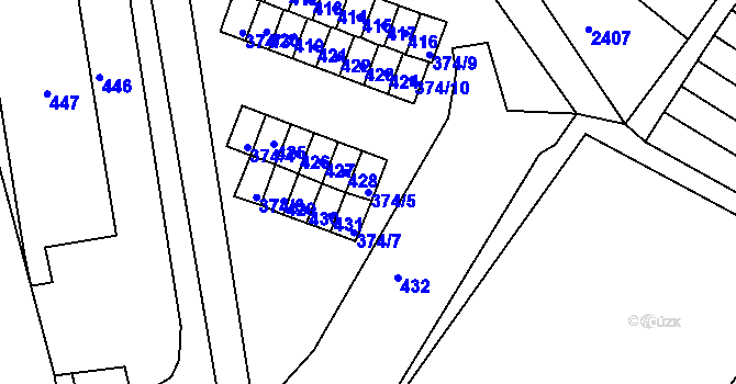 Parcela st. 374/5 v KÚ Újezd u Brna, Katastrální mapa