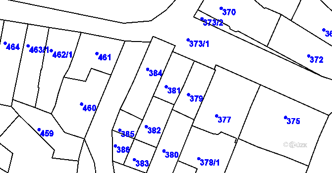 Parcela st. 381 v KÚ Újezd u Brna, Katastrální mapa