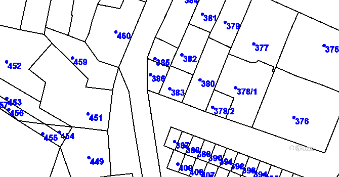 Parcela st. 383 v KÚ Újezd u Brna, Katastrální mapa