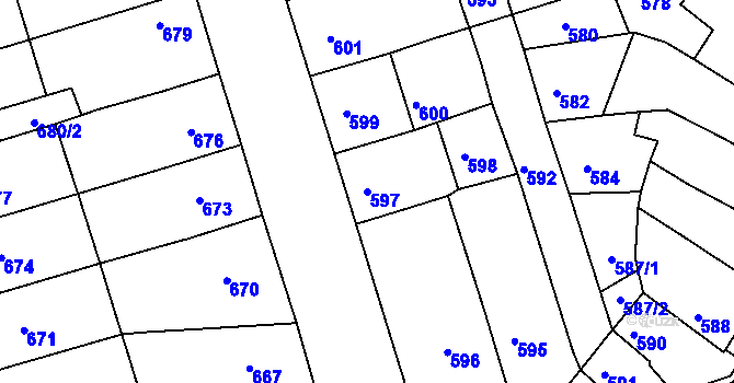 Parcela st. 597 v KÚ Újezd u Brna, Katastrální mapa