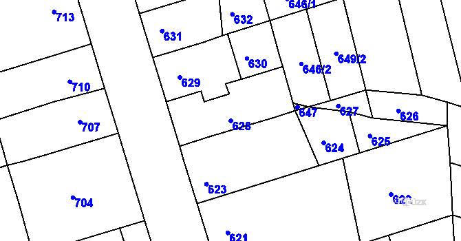 Parcela st. 628 v KÚ Újezd u Brna, Katastrální mapa