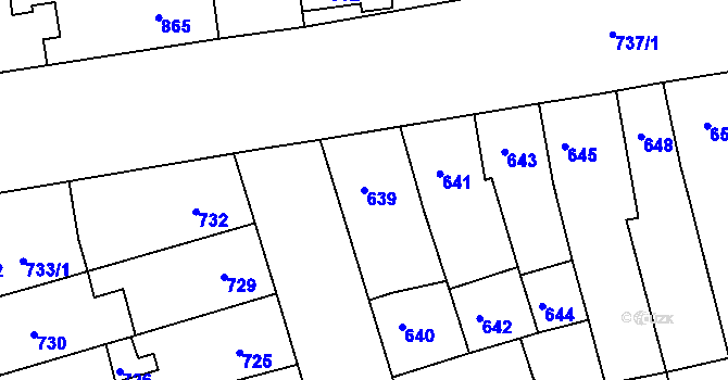 Parcela st. 639 v KÚ Újezd u Brna, Katastrální mapa