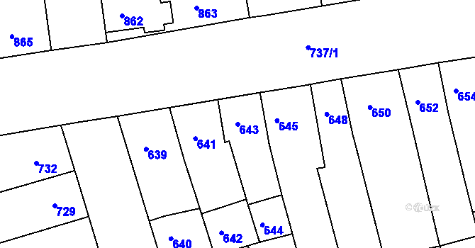 Parcela st. 643 v KÚ Újezd u Brna, Katastrální mapa