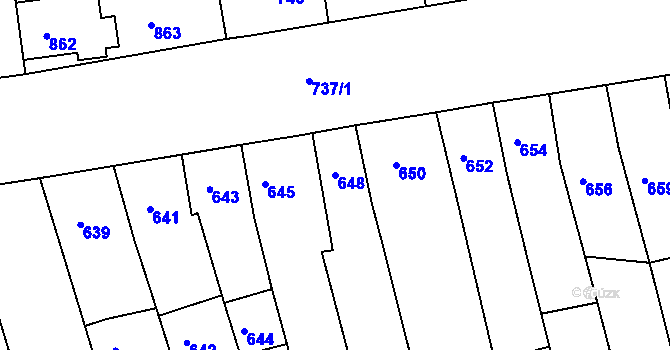 Parcela st. 648 v KÚ Újezd u Brna, Katastrální mapa