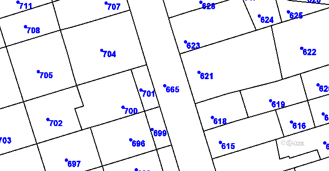 Parcela st. 665 v KÚ Újezd u Brna, Katastrální mapa