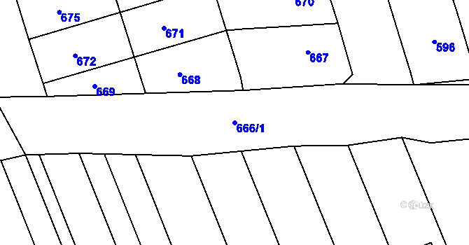 Parcela st. 666/1 v KÚ Újezd u Brna, Katastrální mapa