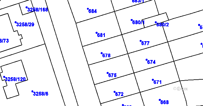 Parcela st. 678 v KÚ Újezd u Brna, Katastrální mapa