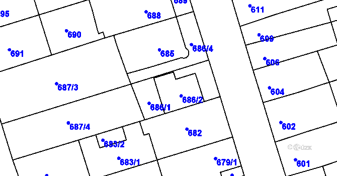 Parcela st. 686 v KÚ Újezd u Brna, Katastrální mapa