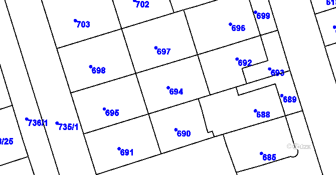 Parcela st. 694 v KÚ Újezd u Brna, Katastrální mapa