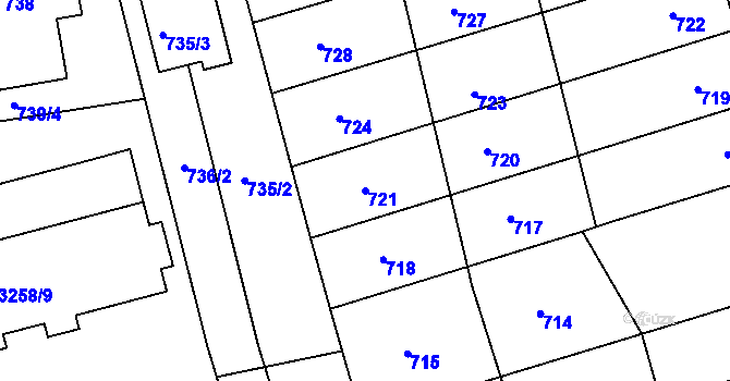 Parcela st. 721 v KÚ Újezd u Brna, Katastrální mapa