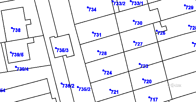 Parcela st. 728 v KÚ Újezd u Brna, Katastrální mapa
