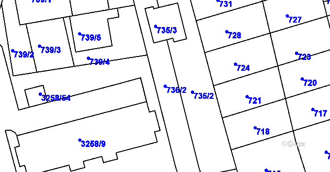 Parcela st. 736/2 v KÚ Újezd u Brna, Katastrální mapa
