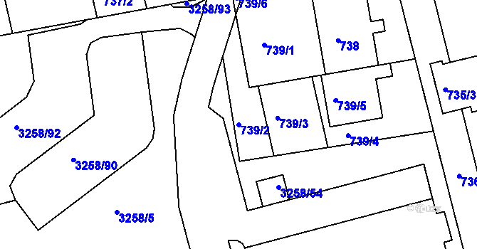 Parcela st. 739/2 v KÚ Újezd u Brna, Katastrální mapa