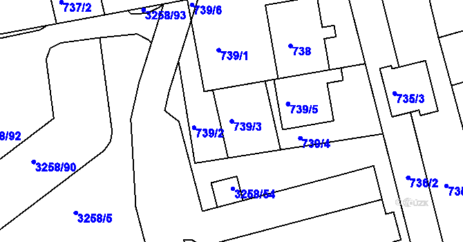 Parcela st. 739/3 v KÚ Újezd u Brna, Katastrální mapa