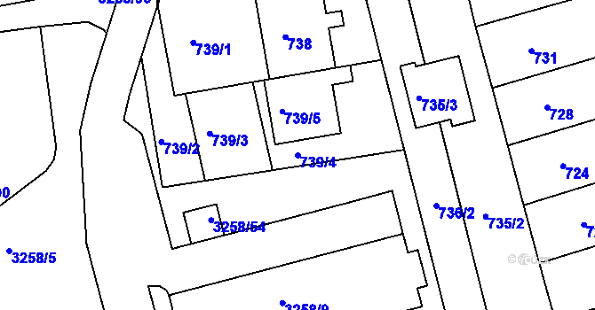 Parcela st. 739/4 v KÚ Újezd u Brna, Katastrální mapa