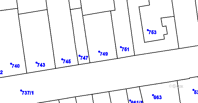 Parcela st. 749 v KÚ Újezd u Brna, Katastrální mapa