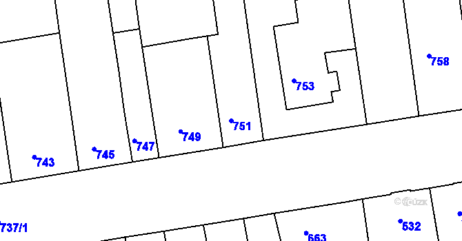 Parcela st. 751 v KÚ Újezd u Brna, Katastrální mapa