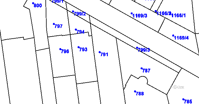 Parcela st. 791 v KÚ Újezd u Brna, Katastrální mapa