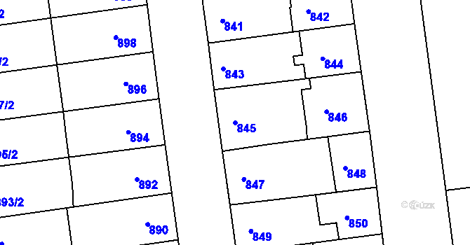 Parcela st. 845 v KÚ Újezd u Brna, Katastrální mapa