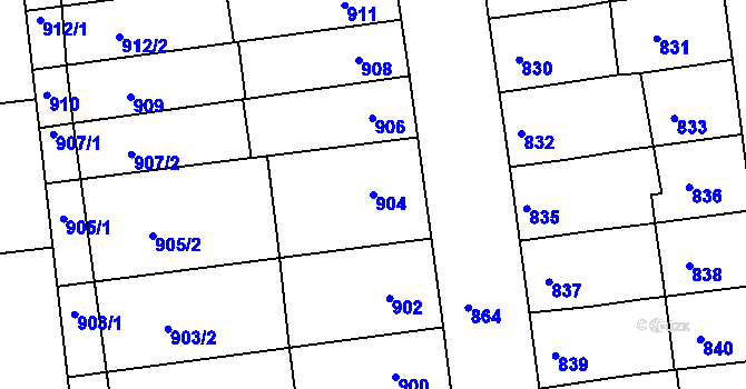 Parcela st. 904 v KÚ Újezd u Brna, Katastrální mapa