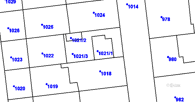 Parcela st. 1021/1 v KÚ Újezd u Brna, Katastrální mapa