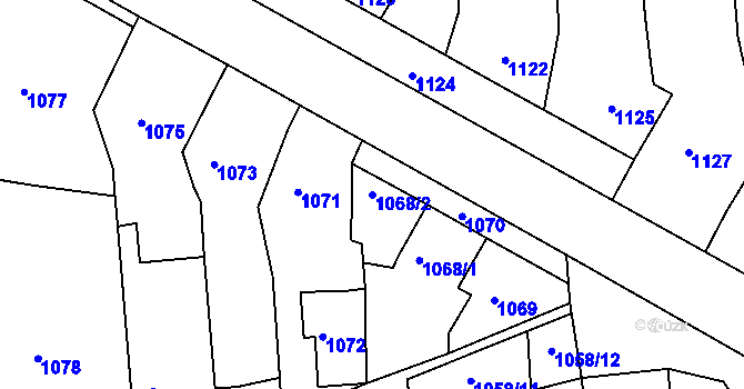 Parcela st. 1068/2 v KÚ Újezd u Brna, Katastrální mapa